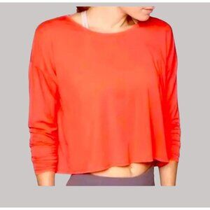 Athleta Womens Studio Crop Top 1X Coral Long Sleeve Activewear Athleisure